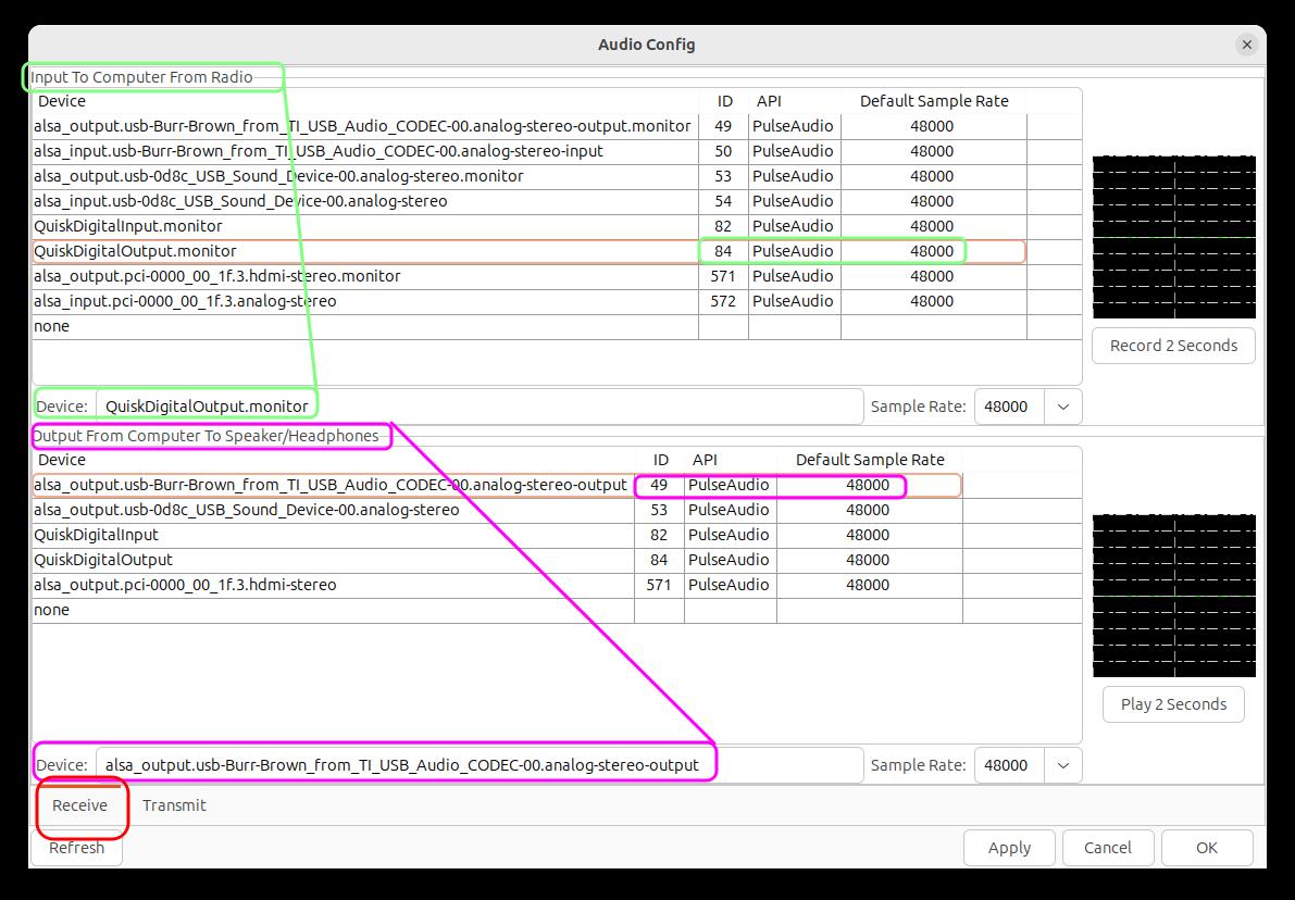 FreeDV Configure Rx